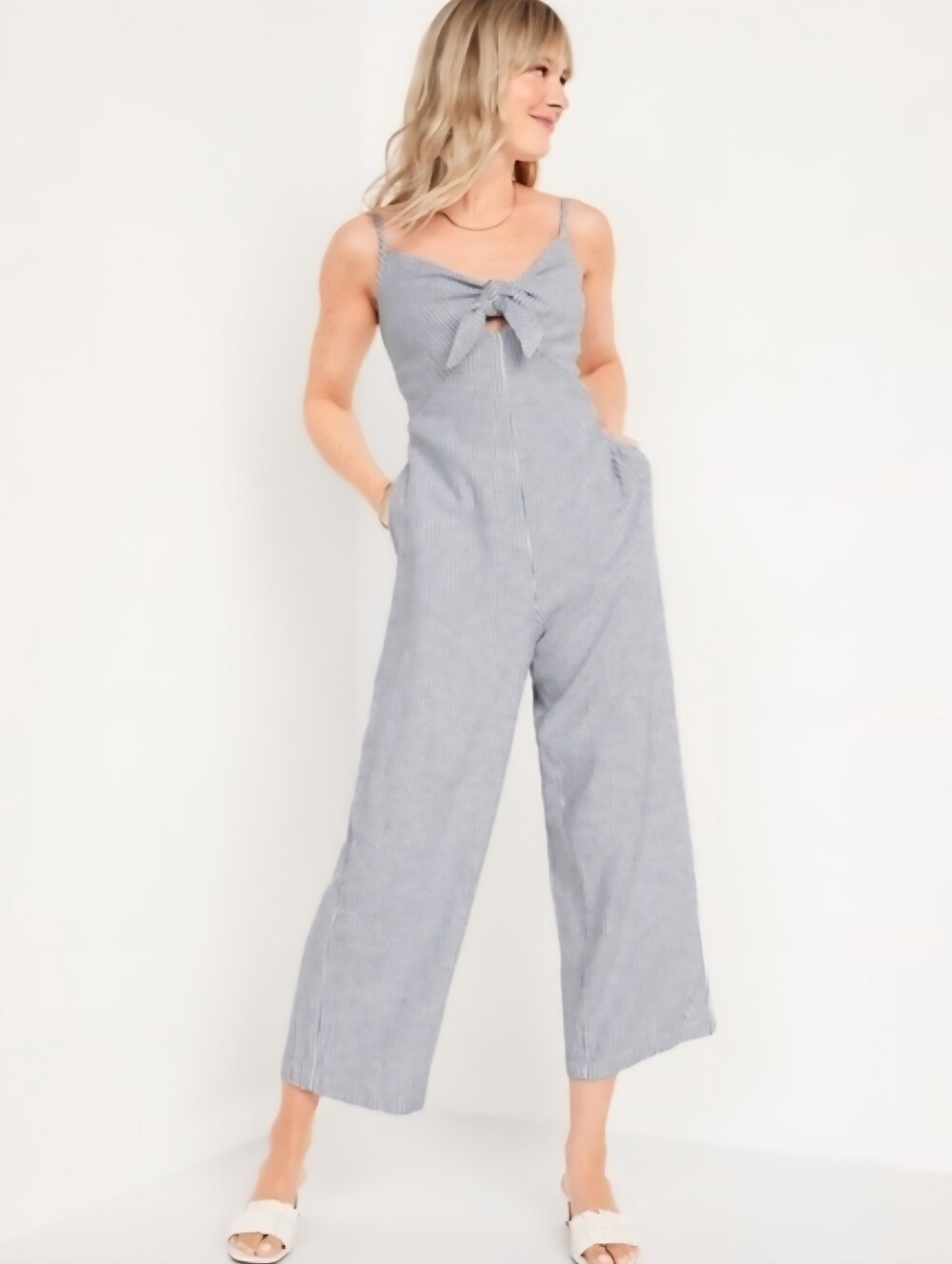 Navy and White Striped Sleeveless Romper